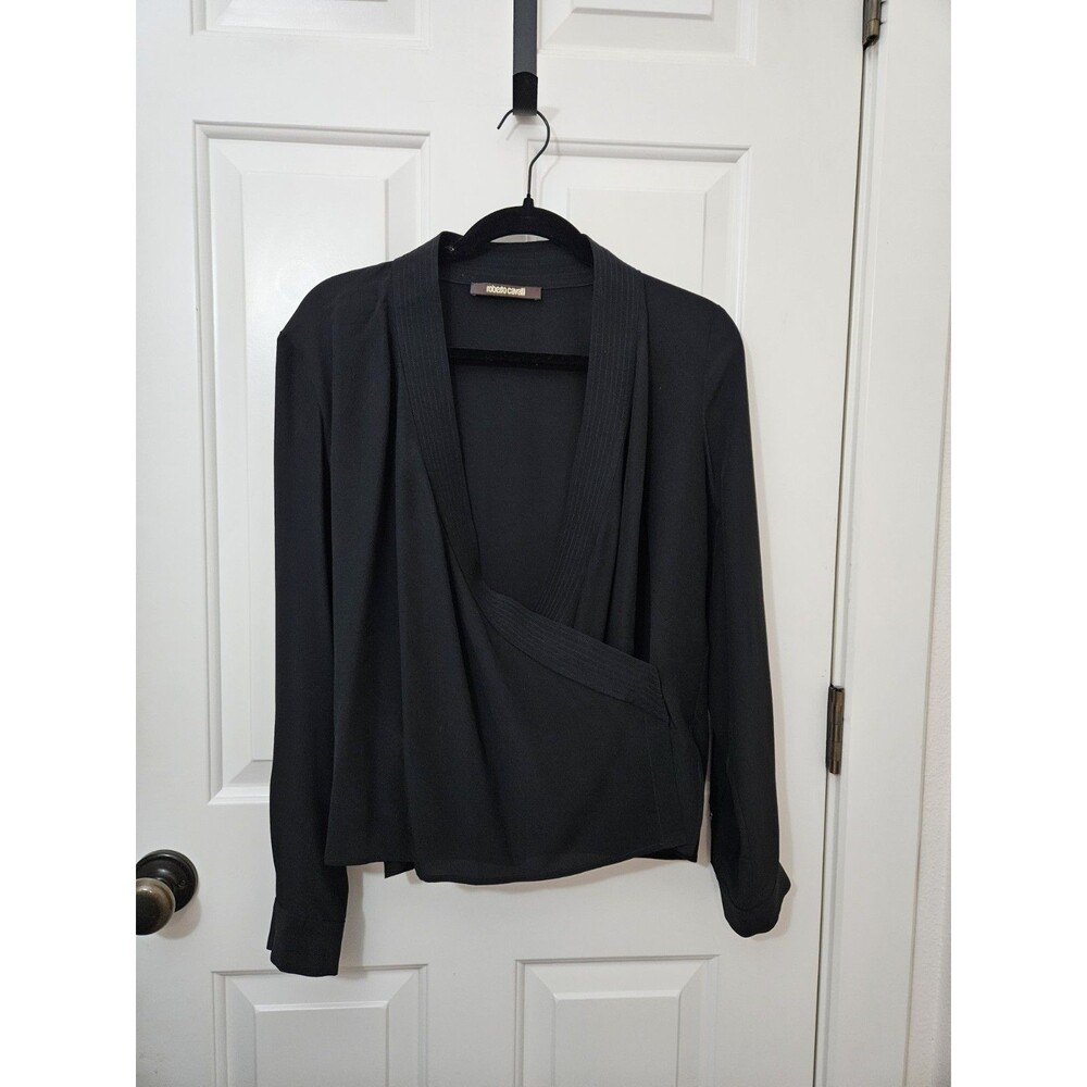 Roberto Cavalli Wrap Top Blouse  Black Silk Women's Size 44 /US Size 12